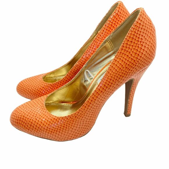 Steve Madden Stiletto Heels Women's P-Ronni Orange Snakeskin Slip On Pump Size 8 - Picture 2 of 16